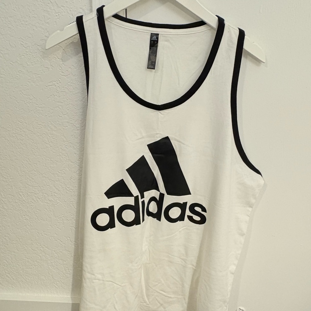 Adidas White and Black Tank Top Size L